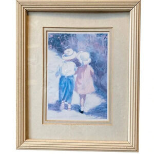 Vintage 1989 Portal Art Painting Boy Girl Secret By Ivan Anderson Signed Frame